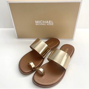 Michael Kors Metallic Gold and Brown Slides size 7
